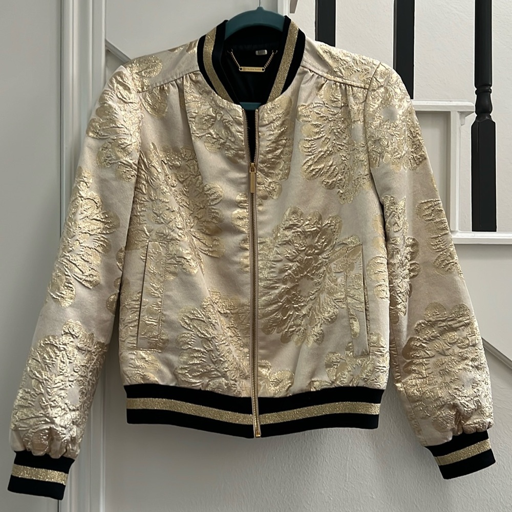Trina Turk Gold and Black Bomber Jacket